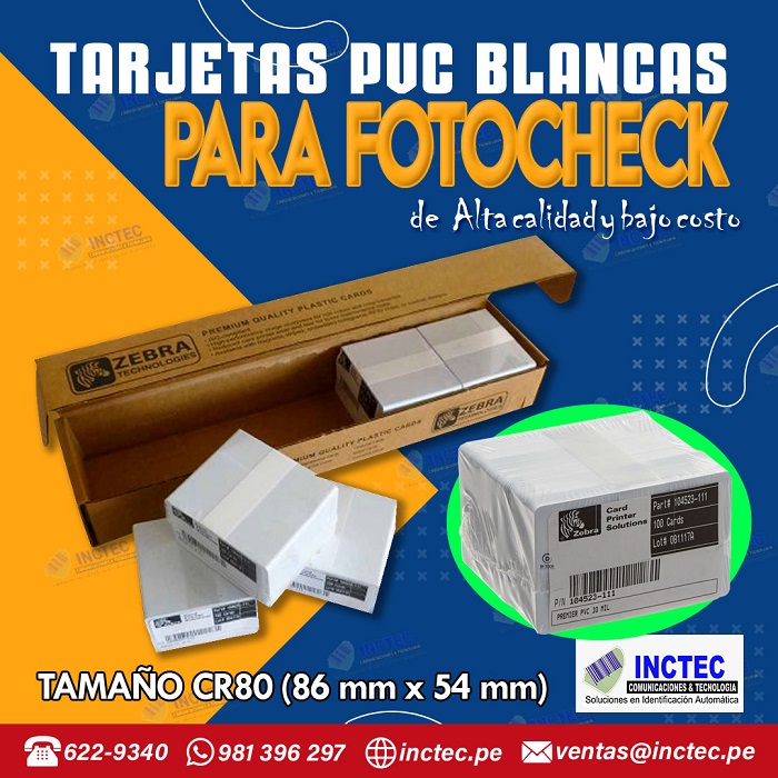 Tarjetas blancas de PVC para Fotocheck caja 500 unidades